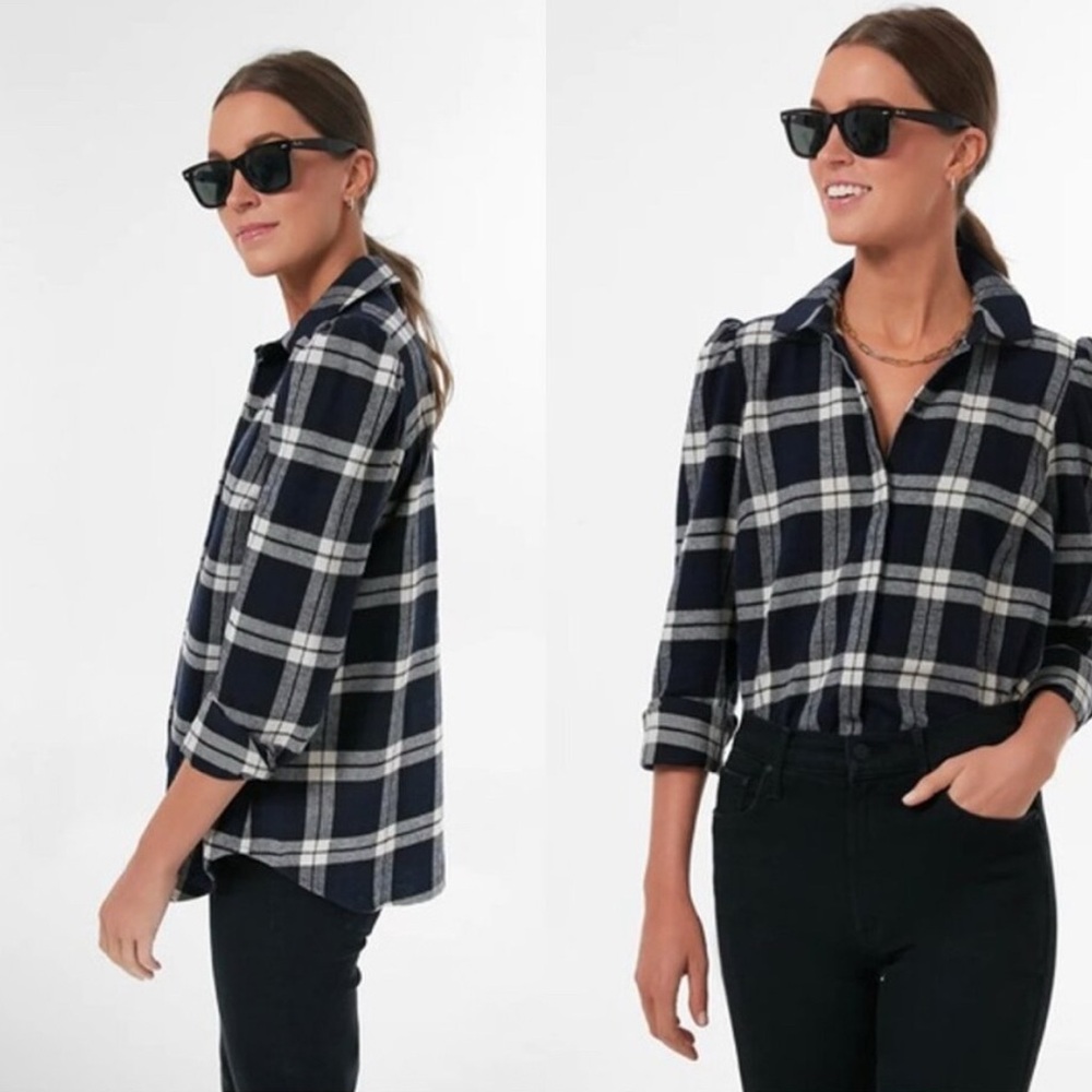 Tuckernuck Plaid Saranac Puff Sleeve‎ Button Down Shirt Size S